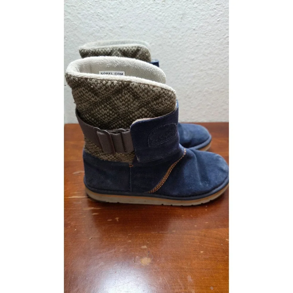 Sorel Nakiska Boots Womens 7.5 Blue Suede Knit‎ Quilted Winter NL2070-464